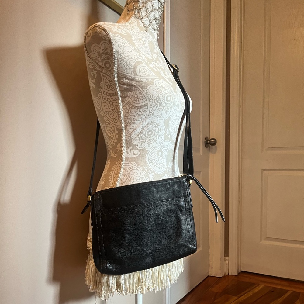 Fossil Emma Crossbody Purse Black Pebbled Leather Bag